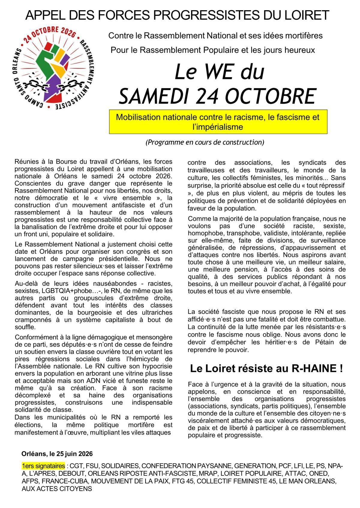 📢 Appel contre le RN - 24 octobre 