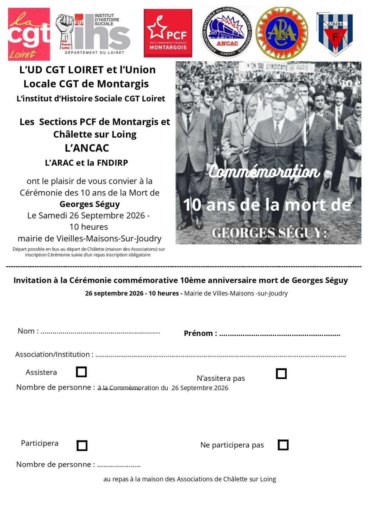 COMMÉMORATION – 10 ANS DE LA MORT DE GEORGES SÉGUY COMMÉMORATION – 10 ANS DE LA MORT DE GEORGES SÉGUY