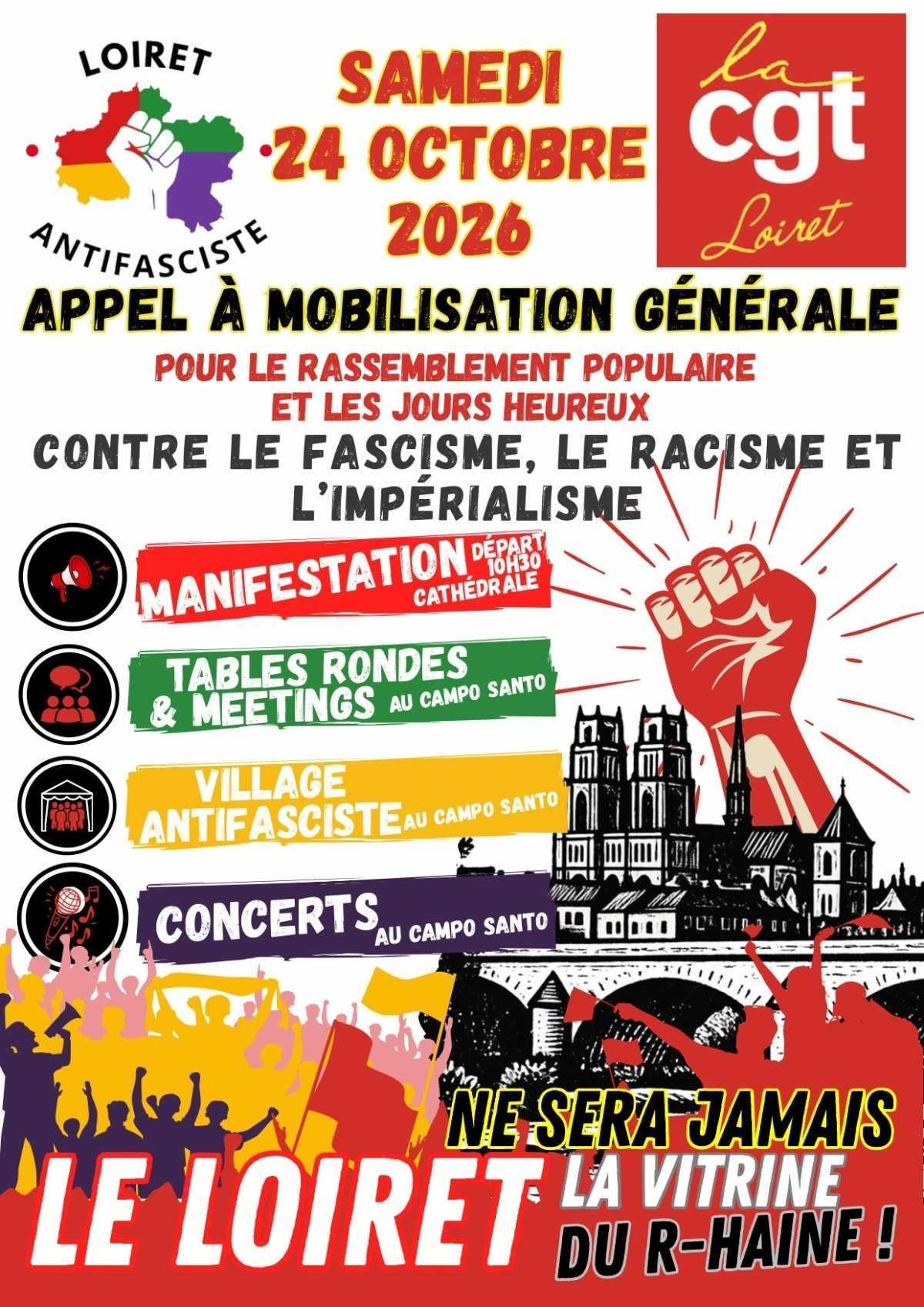 Appel à mobilisation contre le fascisme, l'impérialisme et le racisme pour le samedi 24 octobre à Orléans