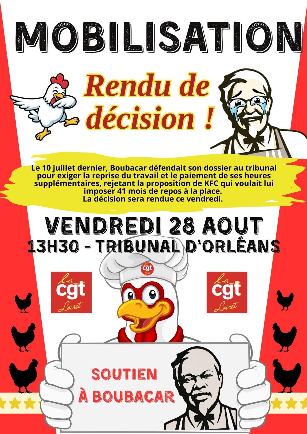 Toutes et tous ensemble vendredi 28 août devant le tribunal d'Orléans avec Boubacar pour que justice lui soit rendue