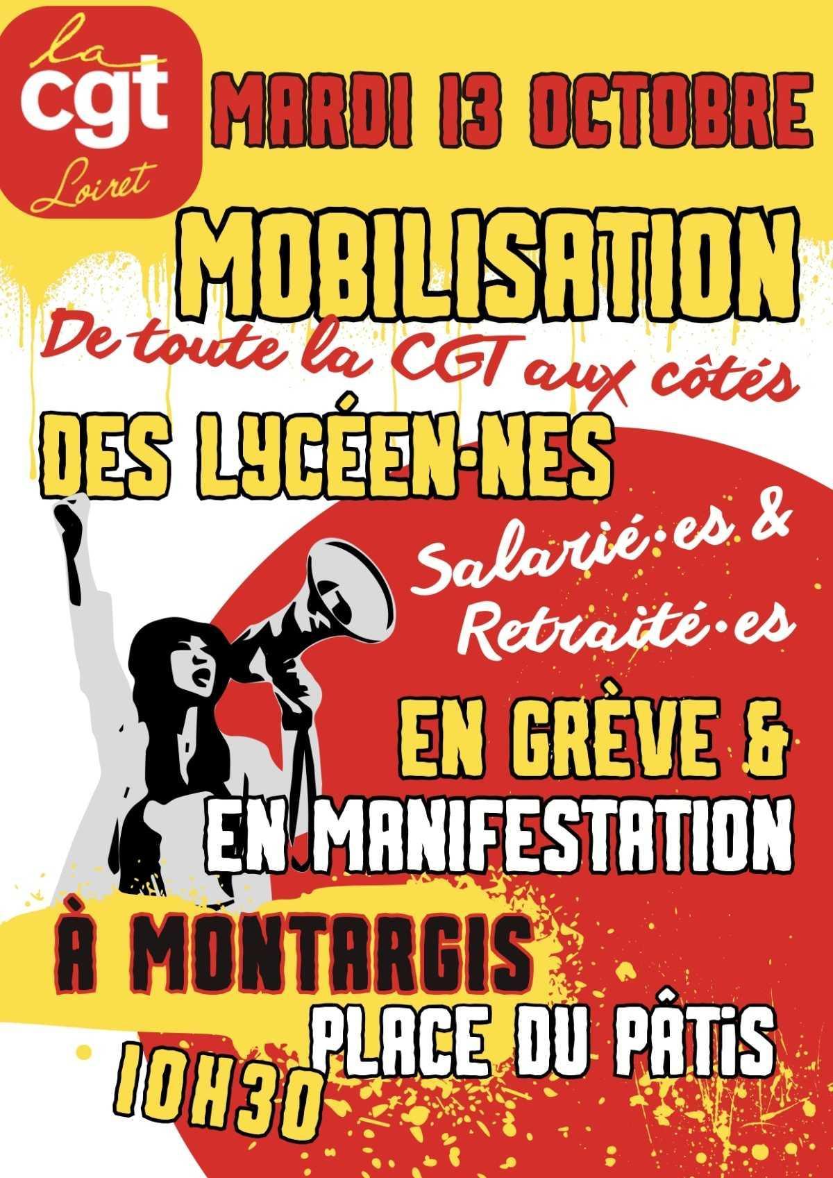 10H30 Place du Pâtis MONTARGIS. Mobilisation lycéenne.