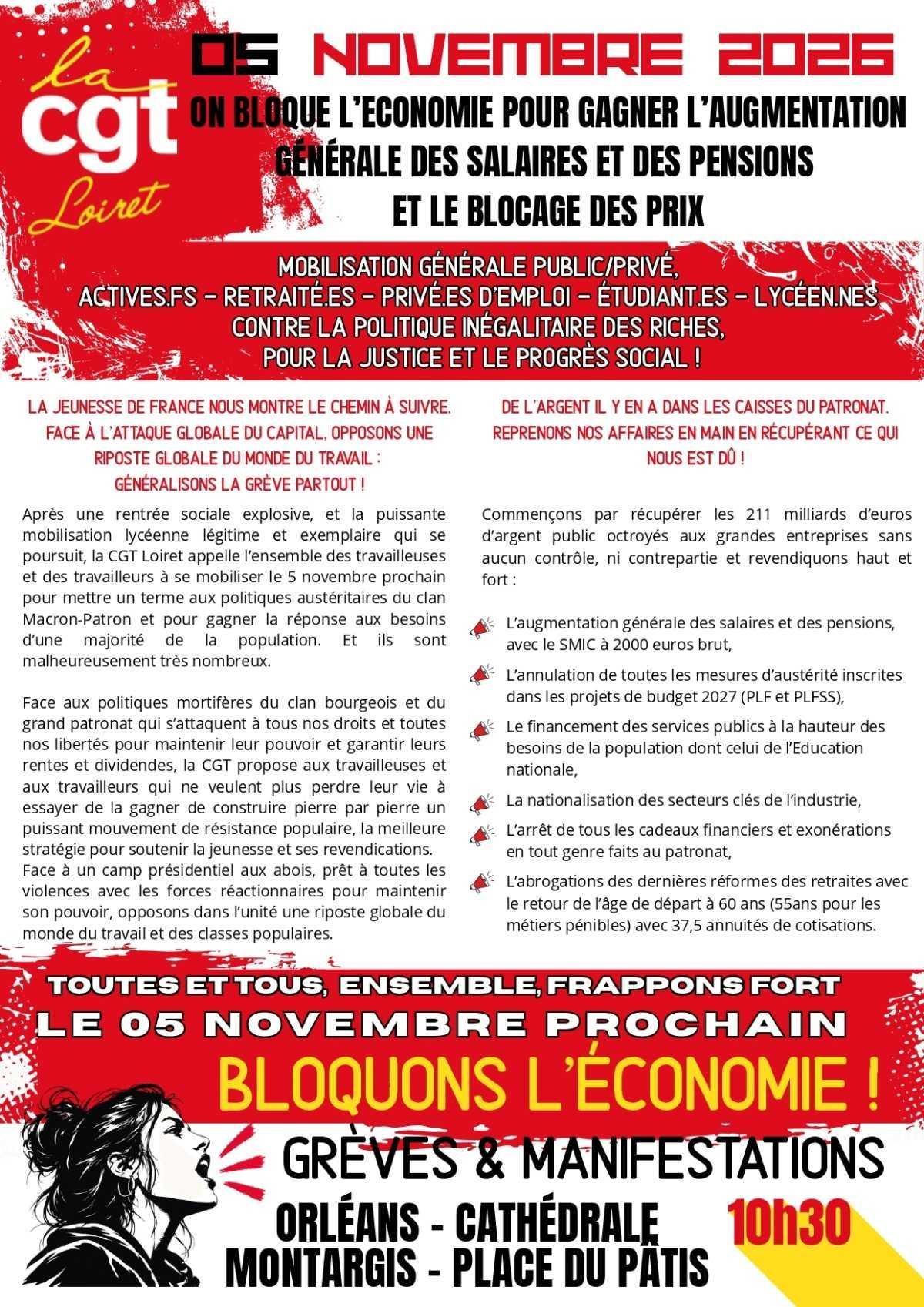 5 Novembre. On bloque l'économie ! 10h30 Orléans et Montargis