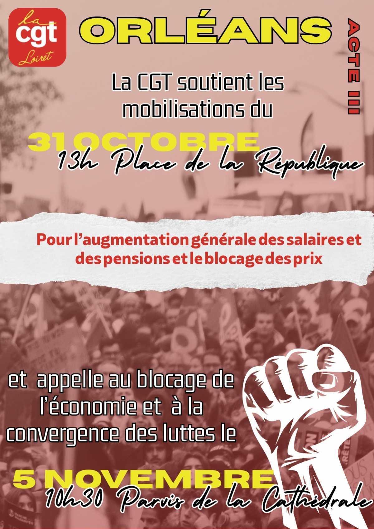 l'UD CGT du Loiret apporte son soutien aux mobilisations citoyennes du samedi 31 octobre dans le Loiret