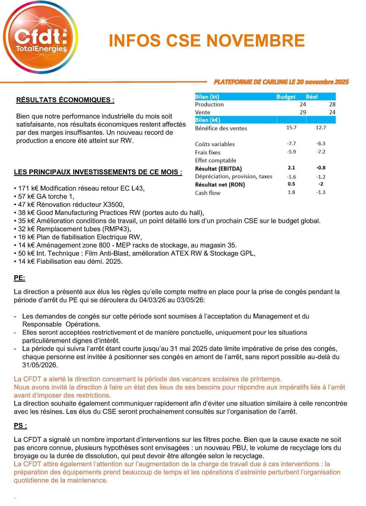 CSE du 20 novembre 2025