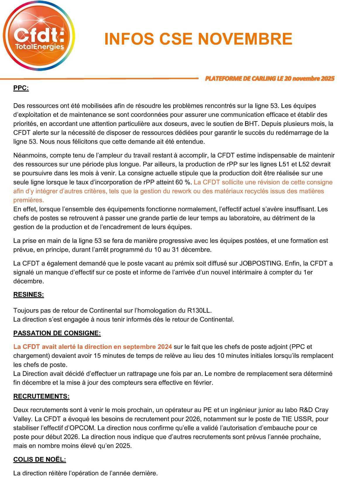 CSE du 20 novembre 2025