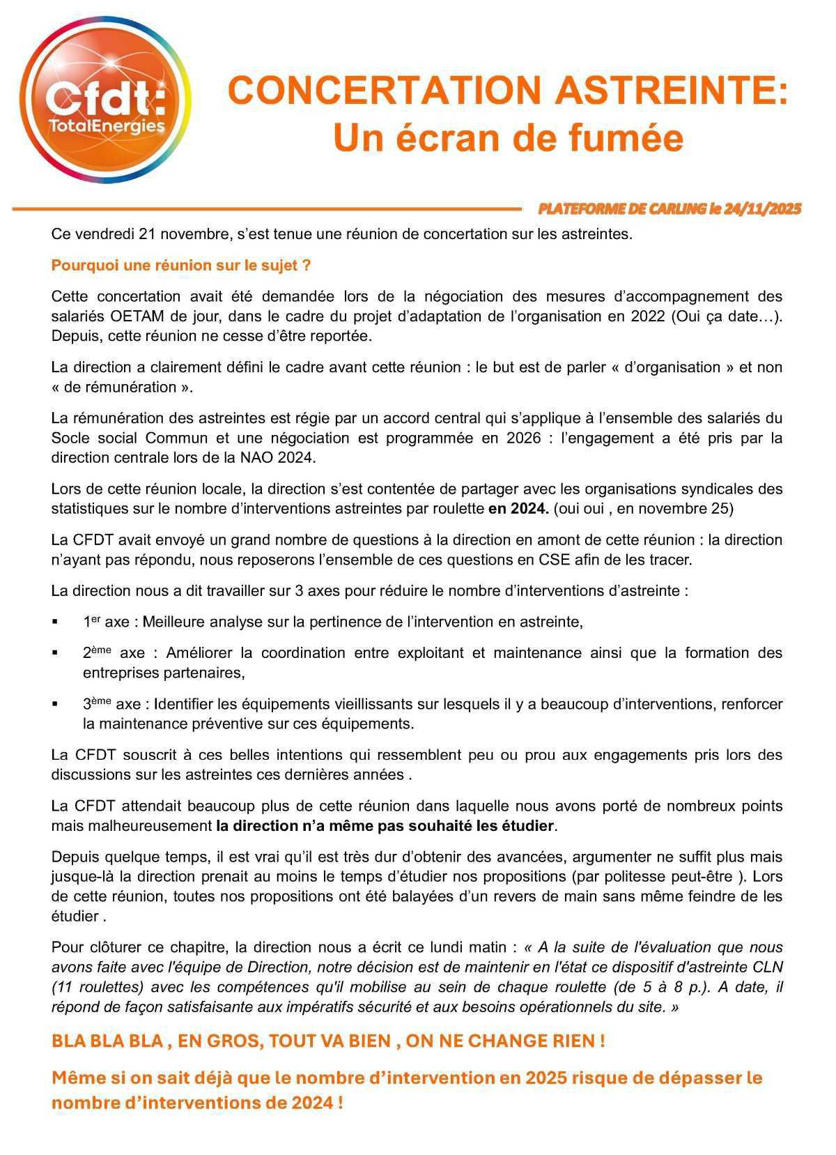 Concertation sur les astreintes