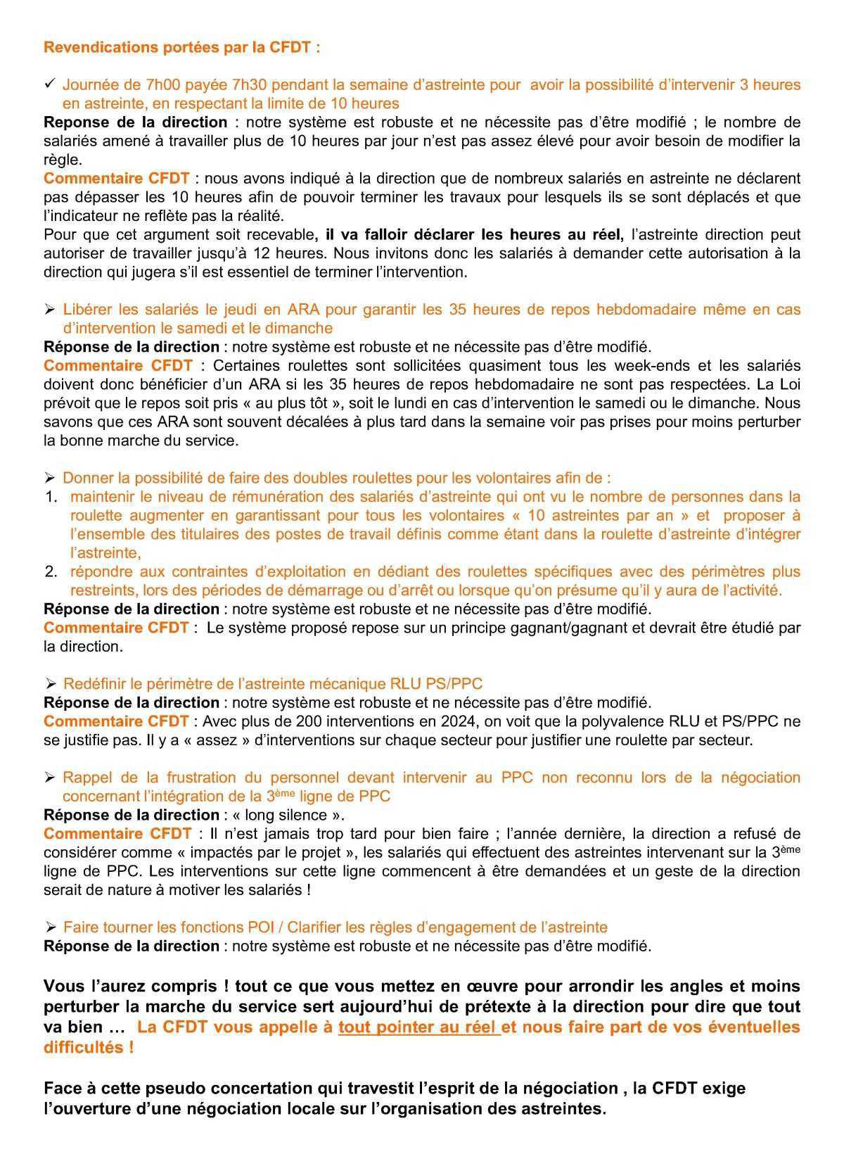 Concertation sur les astreintes