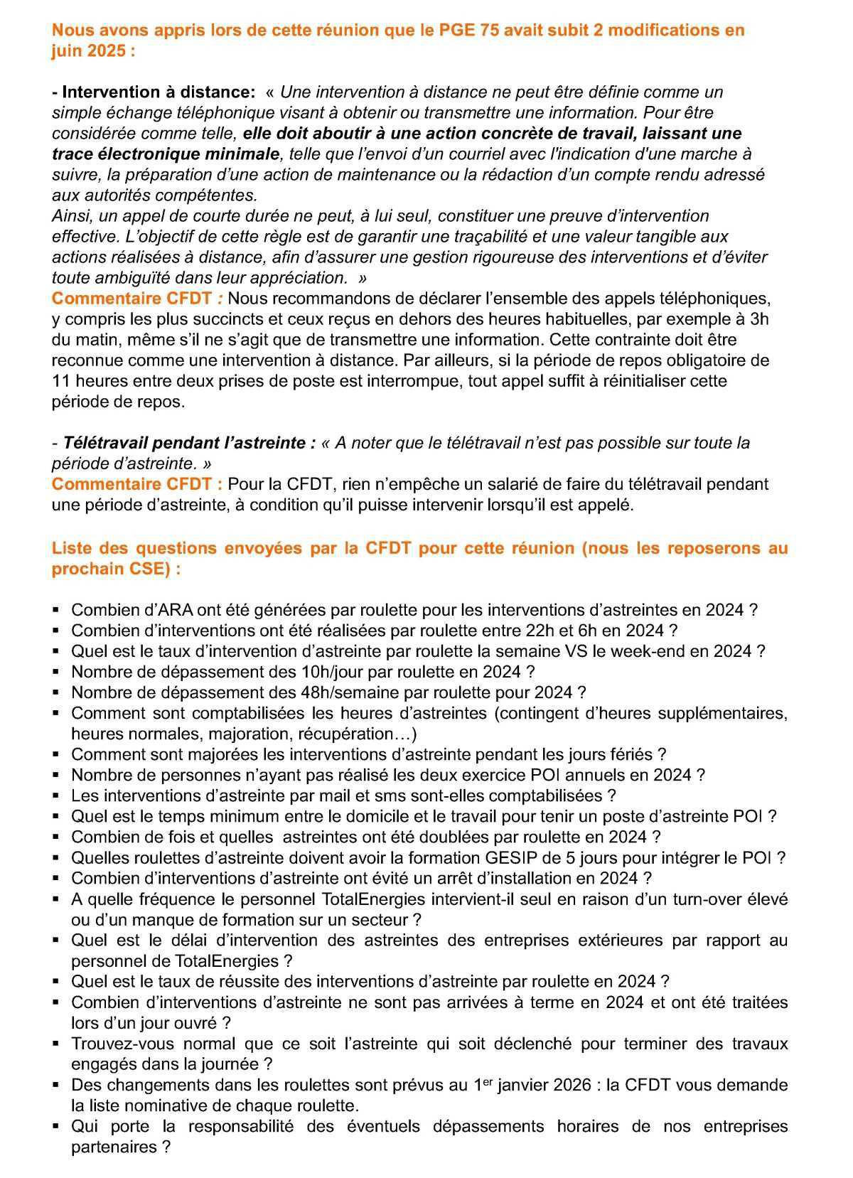 Concertation sur les astreintes