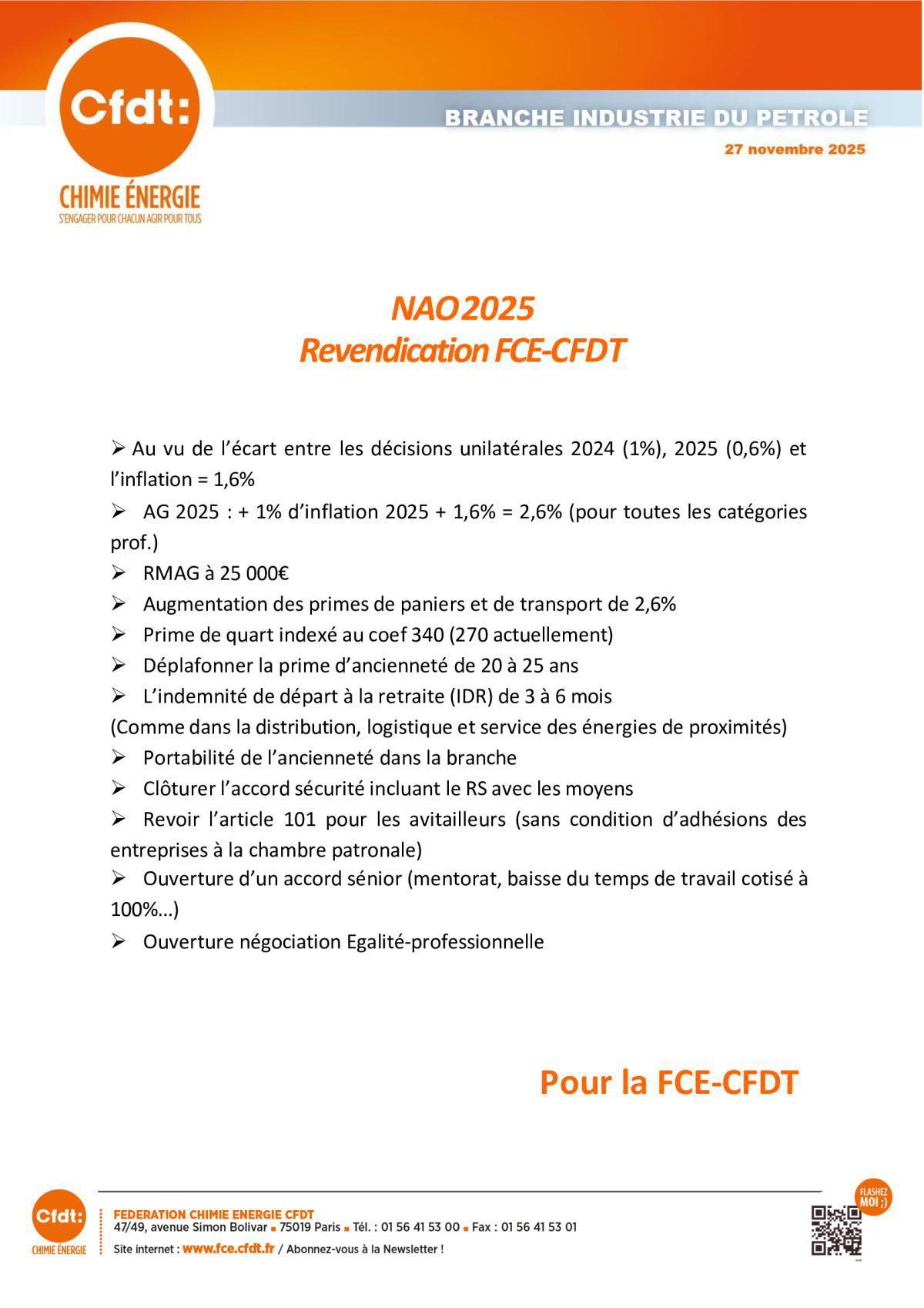 NAO Branche Pétrole - 2025