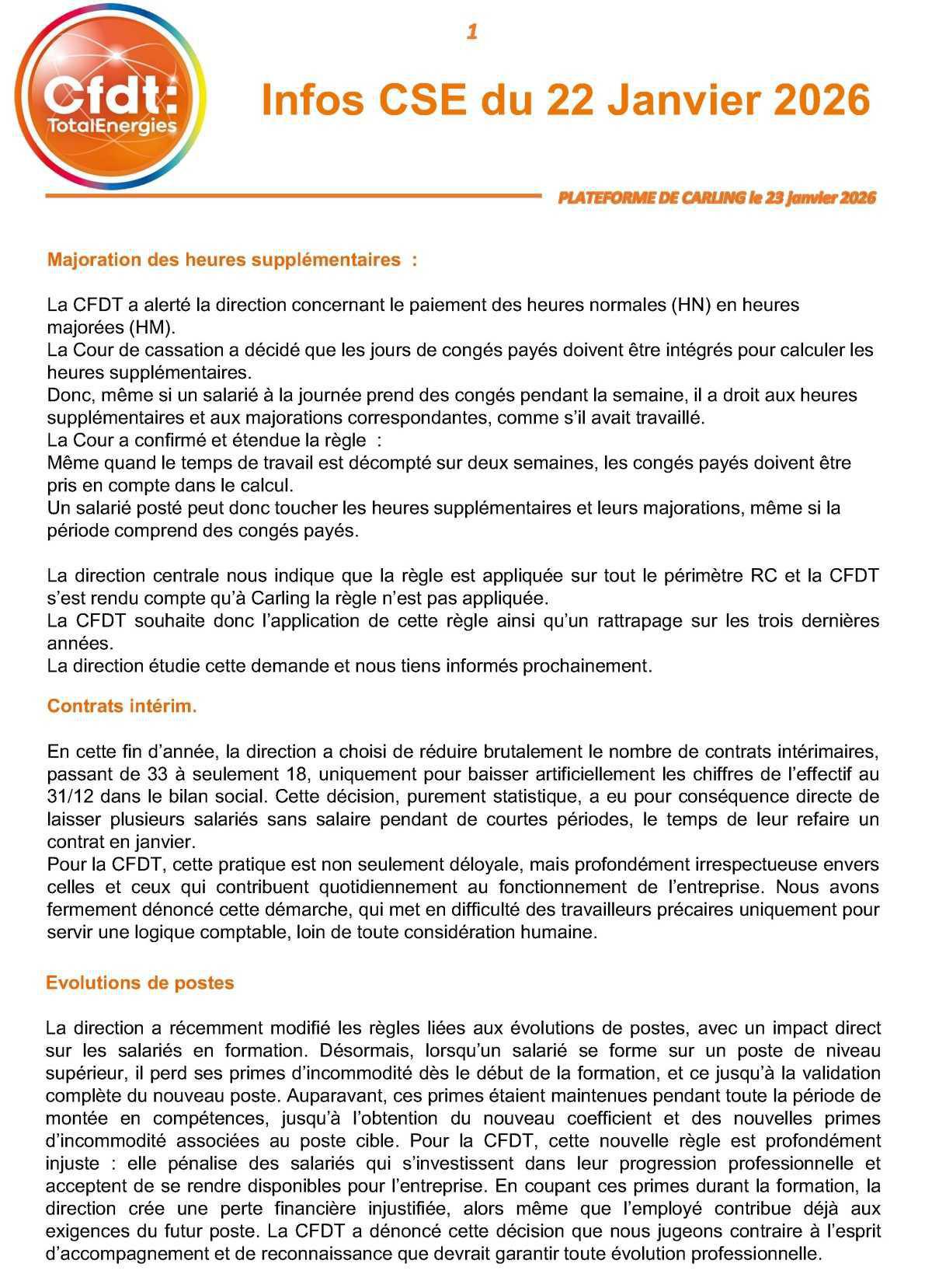 CSE du 22 janvier 2026