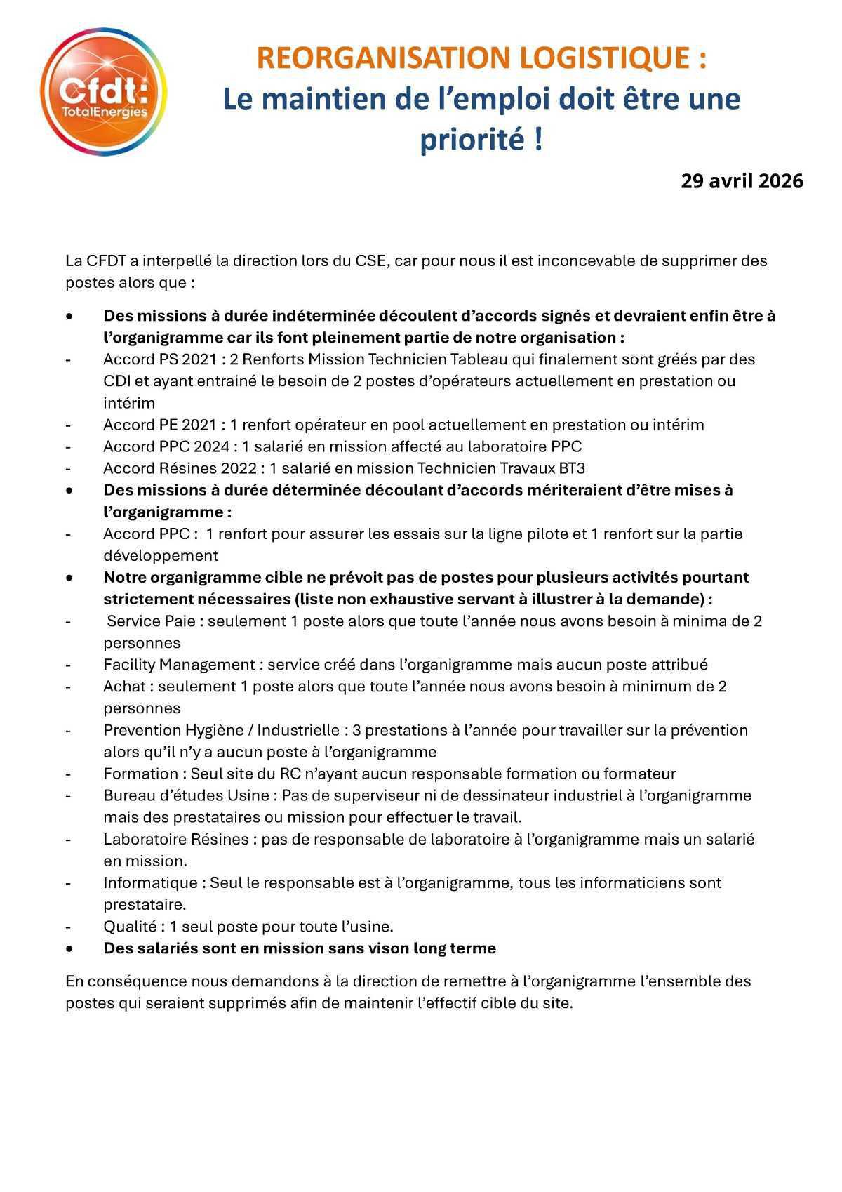 CSE Extra du 28/04/26 - Réorganisation logistique