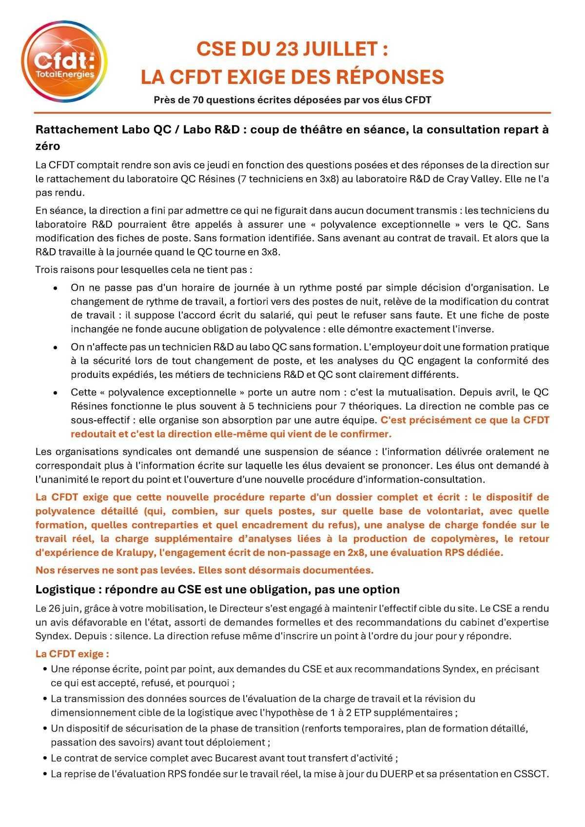 CSE du 23 juillet 2026