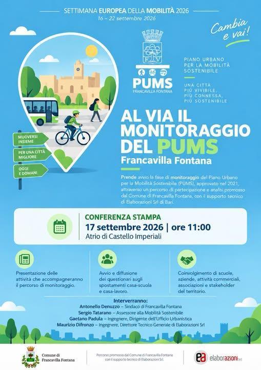 Presentazione avvio del monitoraggio del Piano Urbano per la Mobilità Sostenibile (PUMS) (inizio ore 11.00) Presentazione avvio del monitoraggio del Piano Urbano per la Mobilità Sostenibile (PUMS) (inizio ore 11.00)