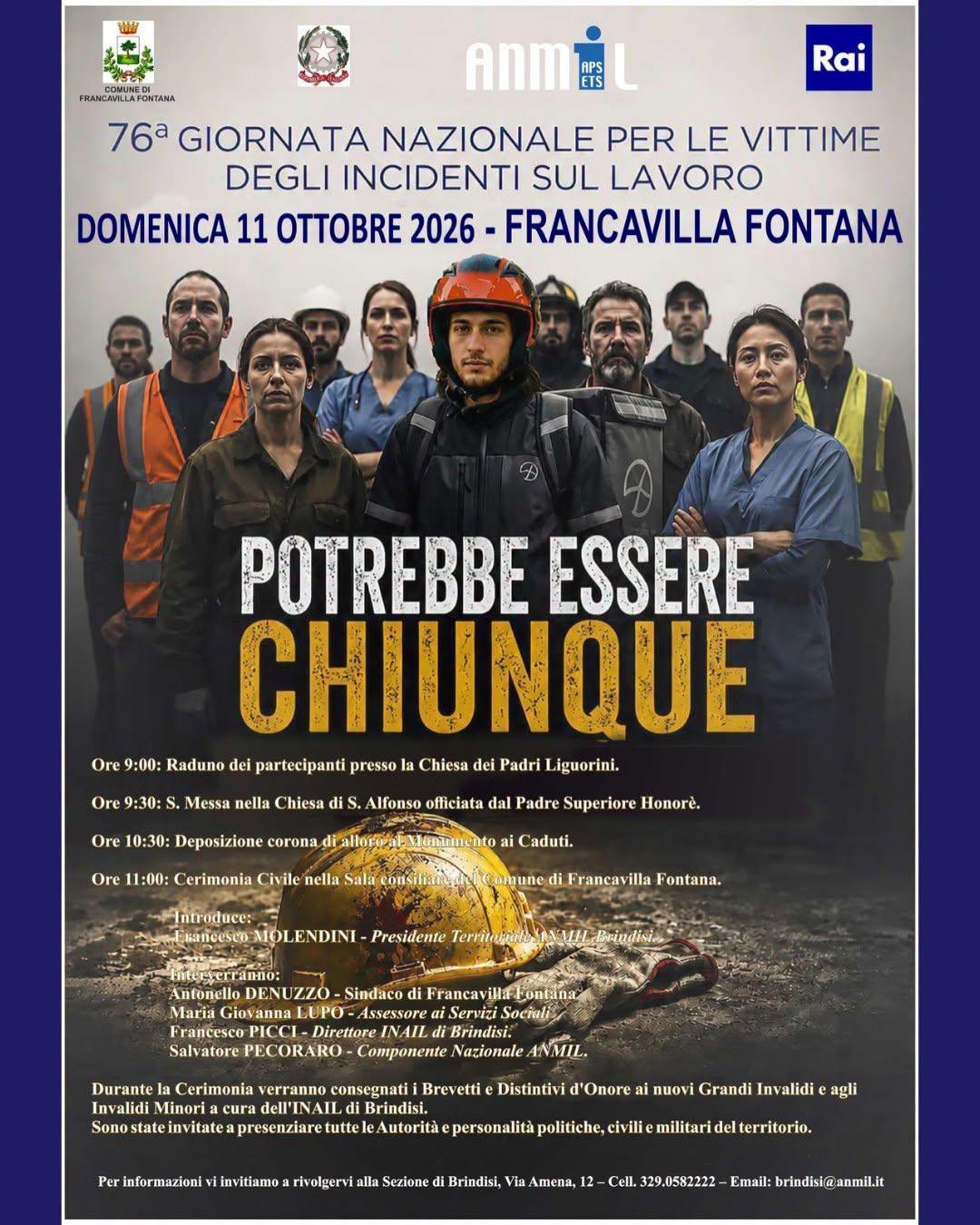 Potrebbe Essere Chiunque-celebrazione provinciale della 76ª Giornata nazionale per le vittime degli incidenti sul lavoro (inizio ore 9.00) Potrebbe Essere Chiunque-celebrazione provinciale della 76ª Giornata nazionale per le vittime degli incidenti sul lavoro (inizio ore 9.00)