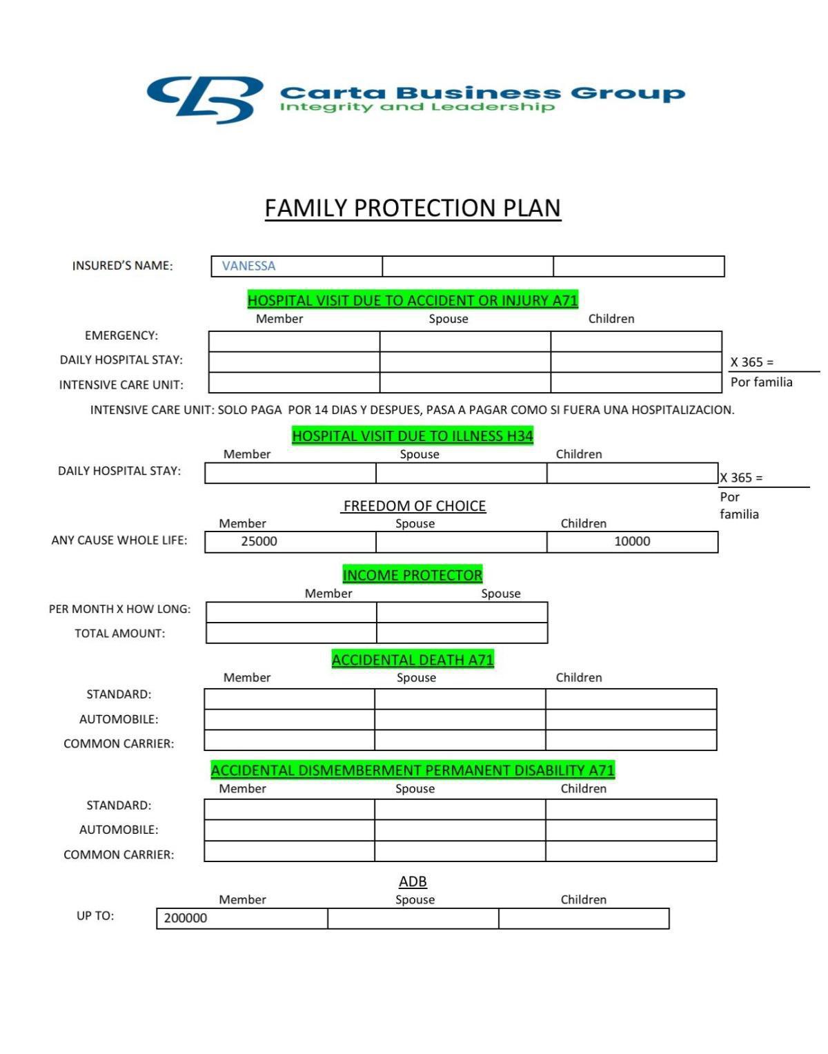 FAMILY PROTECTION PLAN EDITABLE
