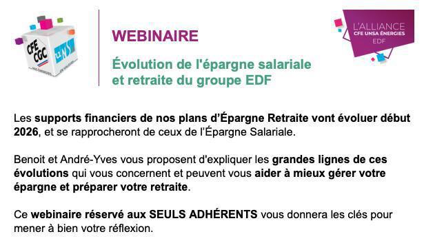 Spécial adhérents : webinaire évolution de l'épargne salariale et retraite du groupe EDF
