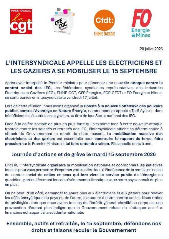 Tarif agents > appel à la grève le 15 septembre