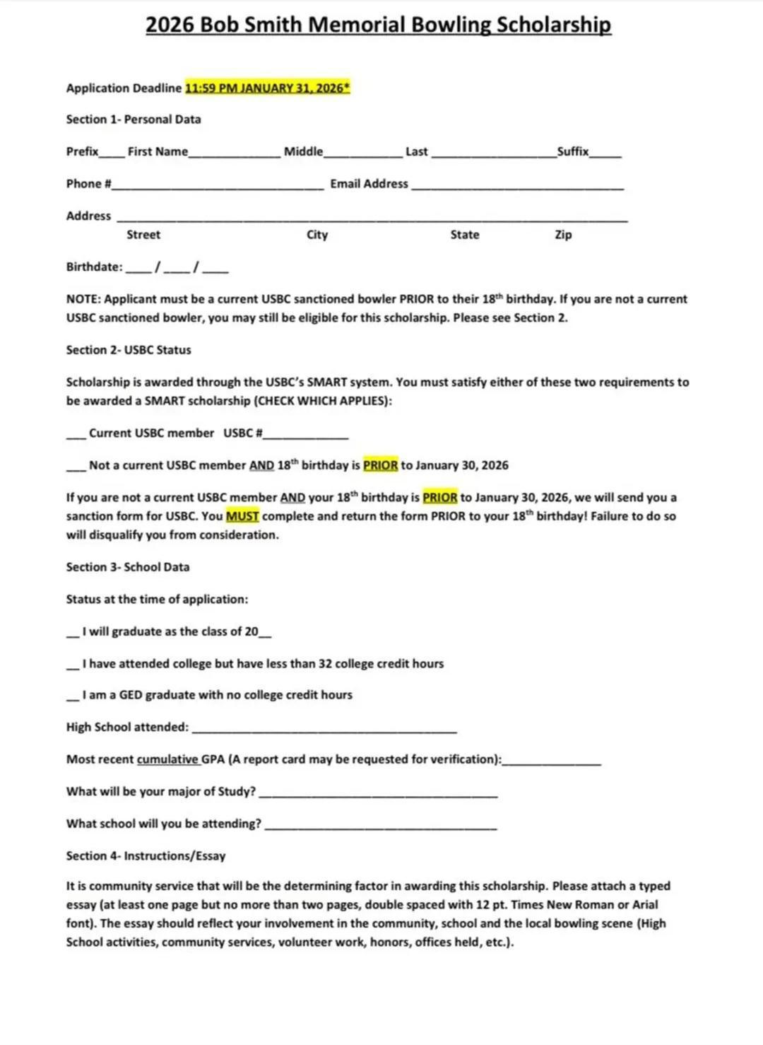 Scholarship Opportunity: Bob Smith Memorial 