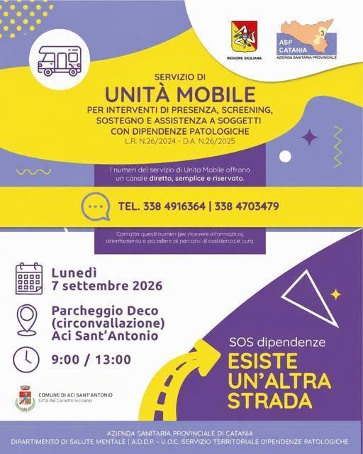 Servizio di Unità Mobile "SOS Dipendenze - Esiste un'altra strada" (dalle ore 9:00 alle 13:00)