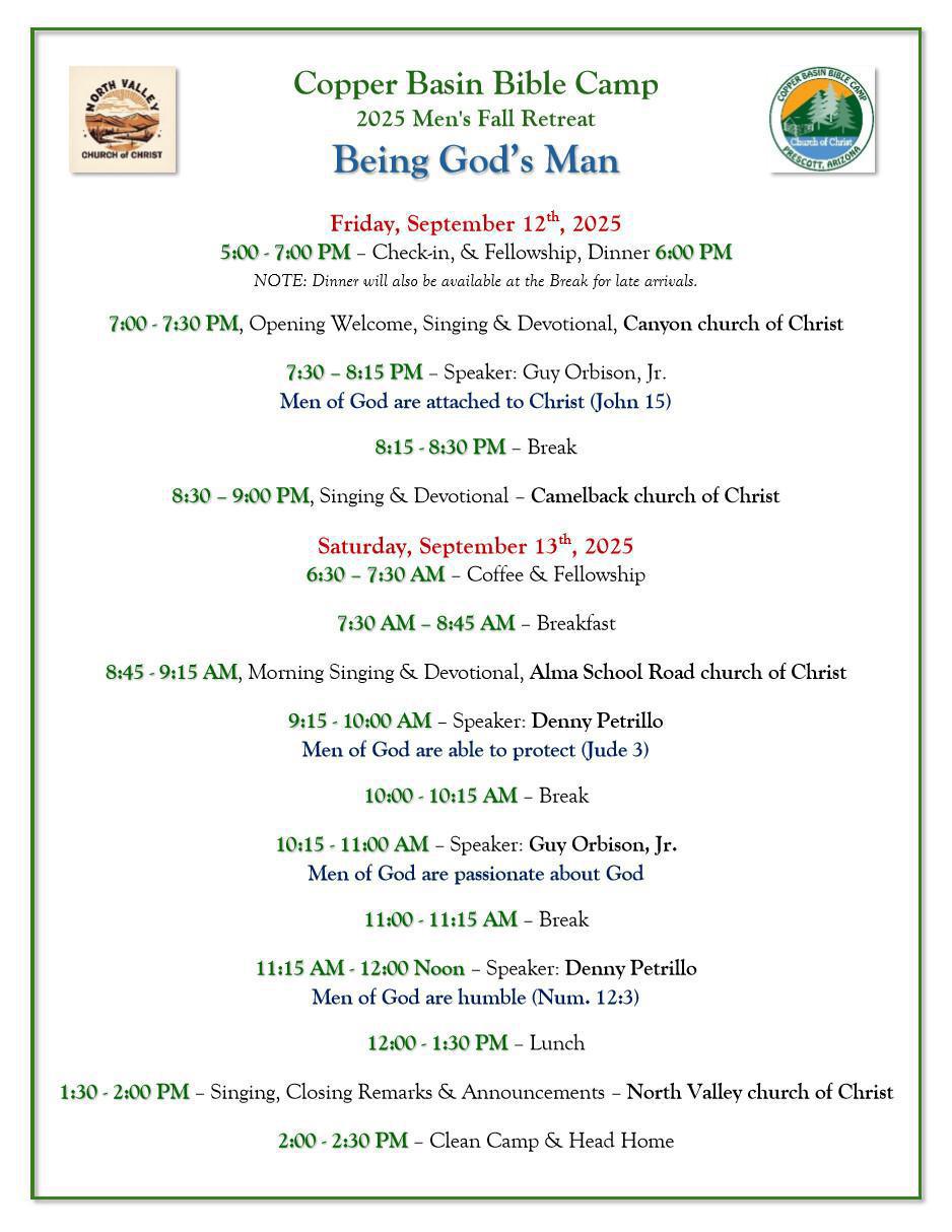 Men's Retreat, Sept. 12th-13th
