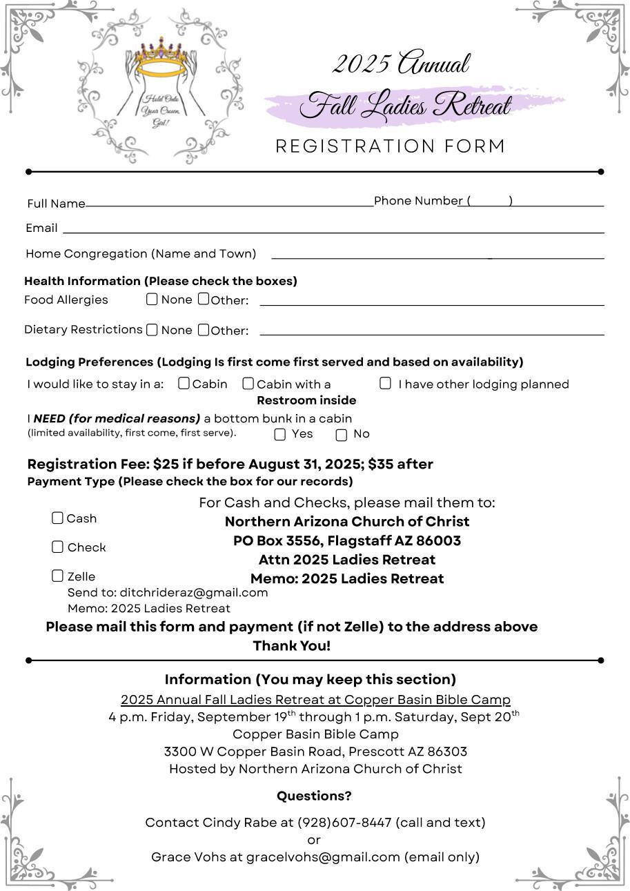 Ladies Retreat, Sept. 19th-20th