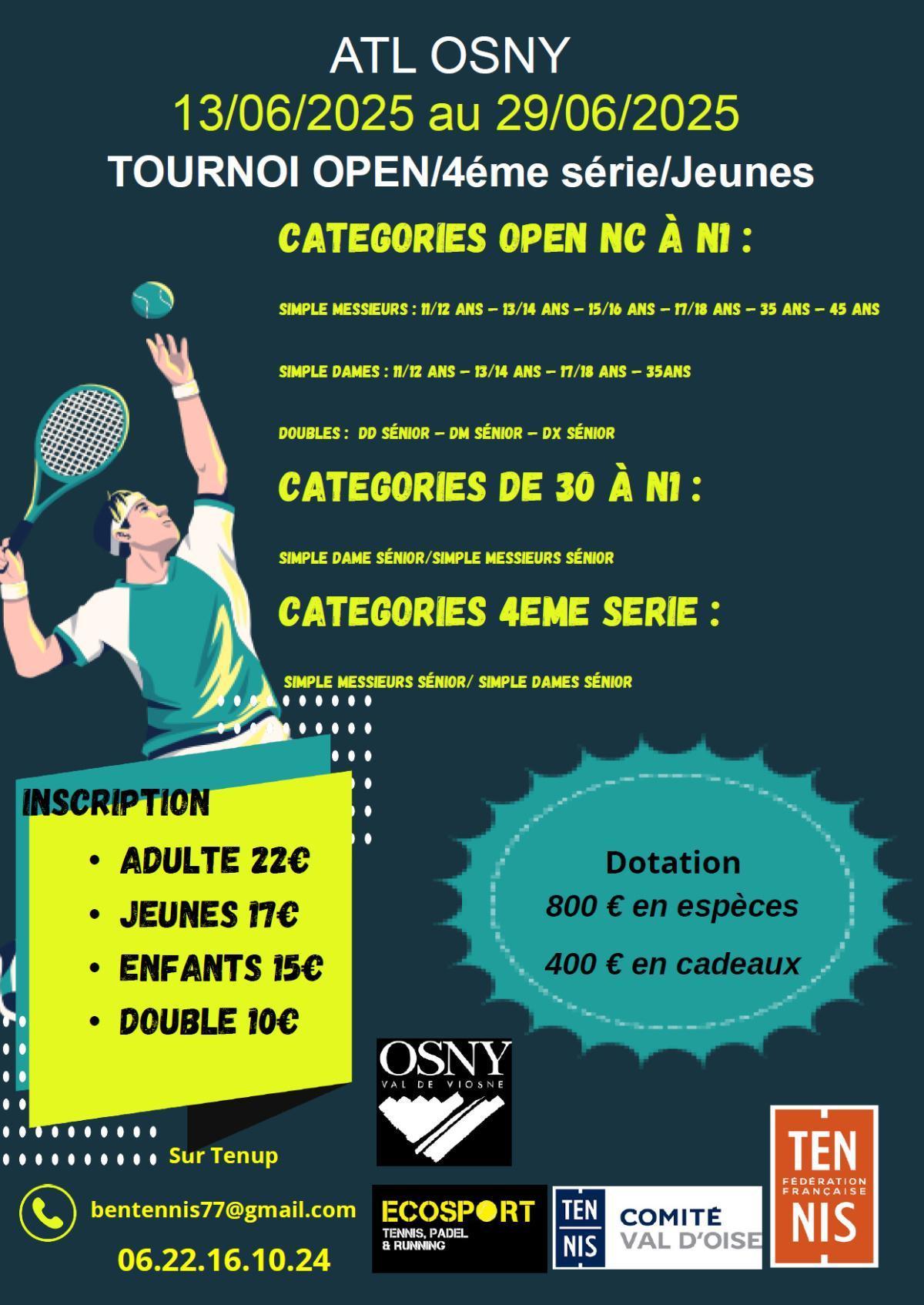 Tournois OPEN juin-juillet 2025