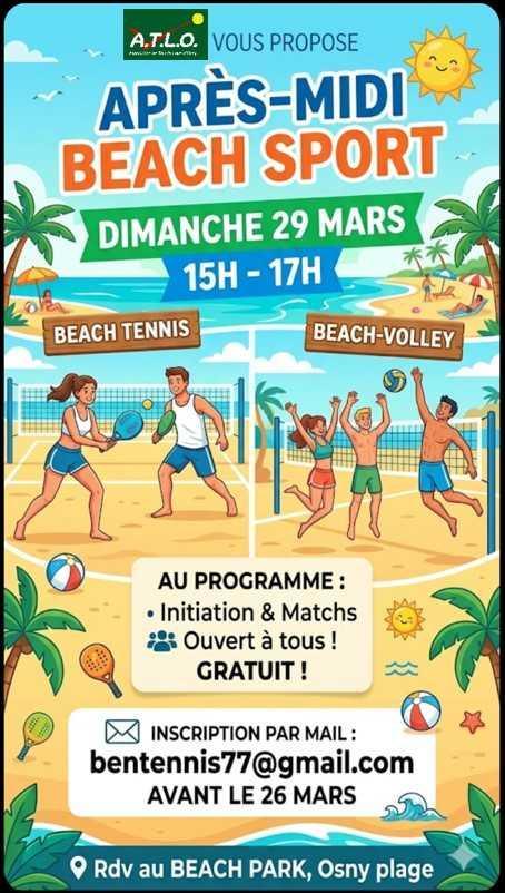 dimanche 29 mars Après-midi BEACH SPORTS