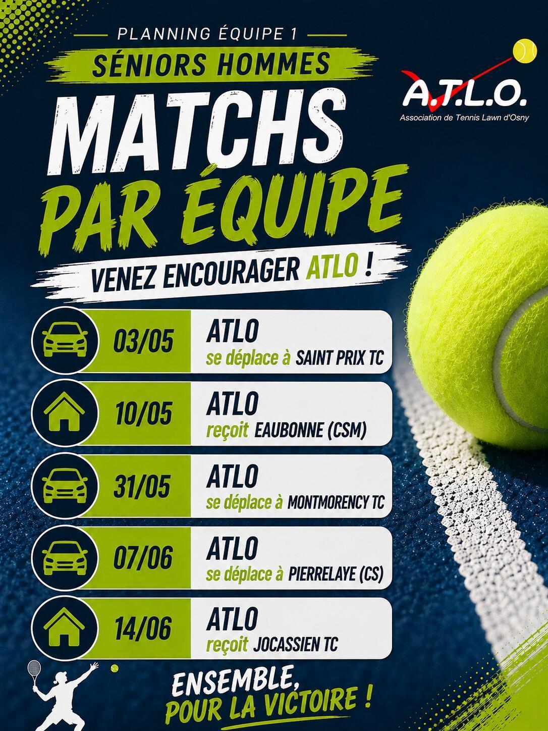 Planning Matchs par équipe 2026 - Equipe 1 Séniors Hommes