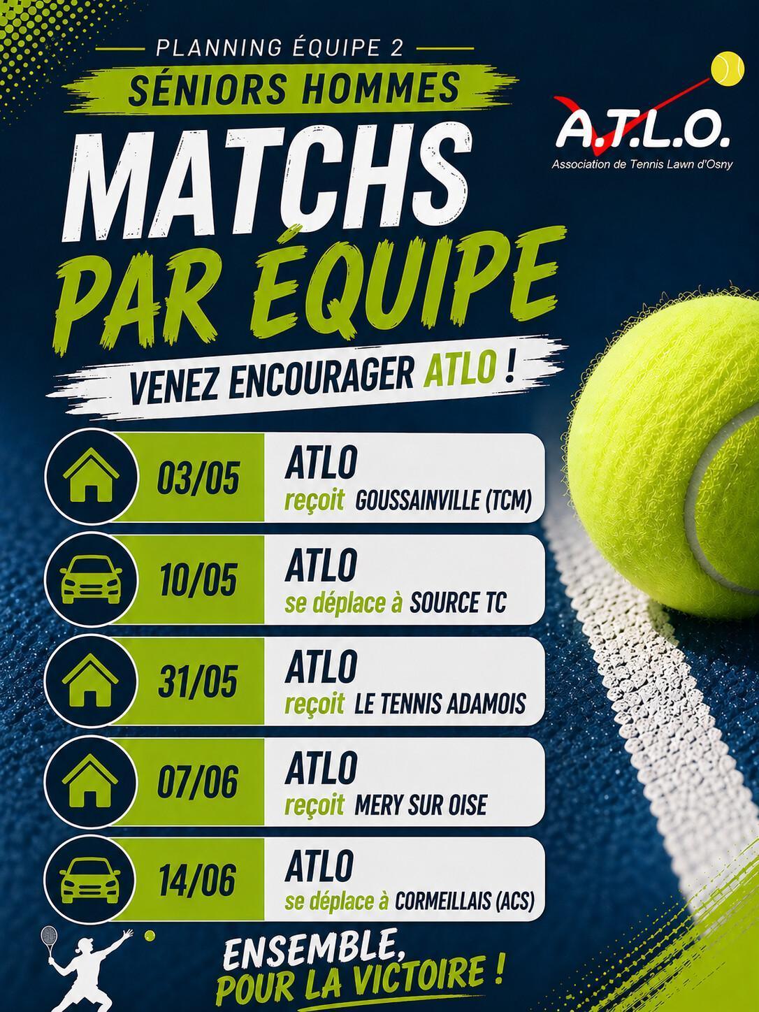 Planning Matchs par équipe 2026 - Equipe 2 Séniors Hommes