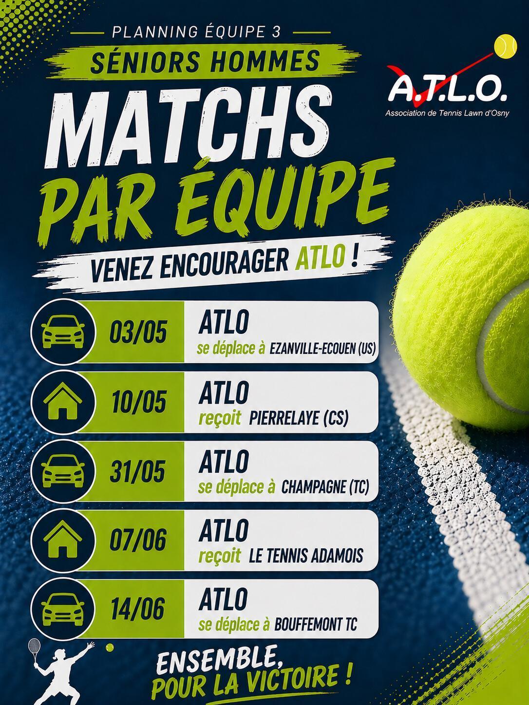 Planning Matchs par équipe 2026 - Equipe 3 Séniors Hommes