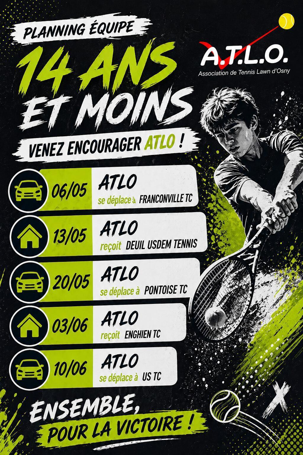 Planning Matchs par équipe 2026 - Equipe 14 ans et moins