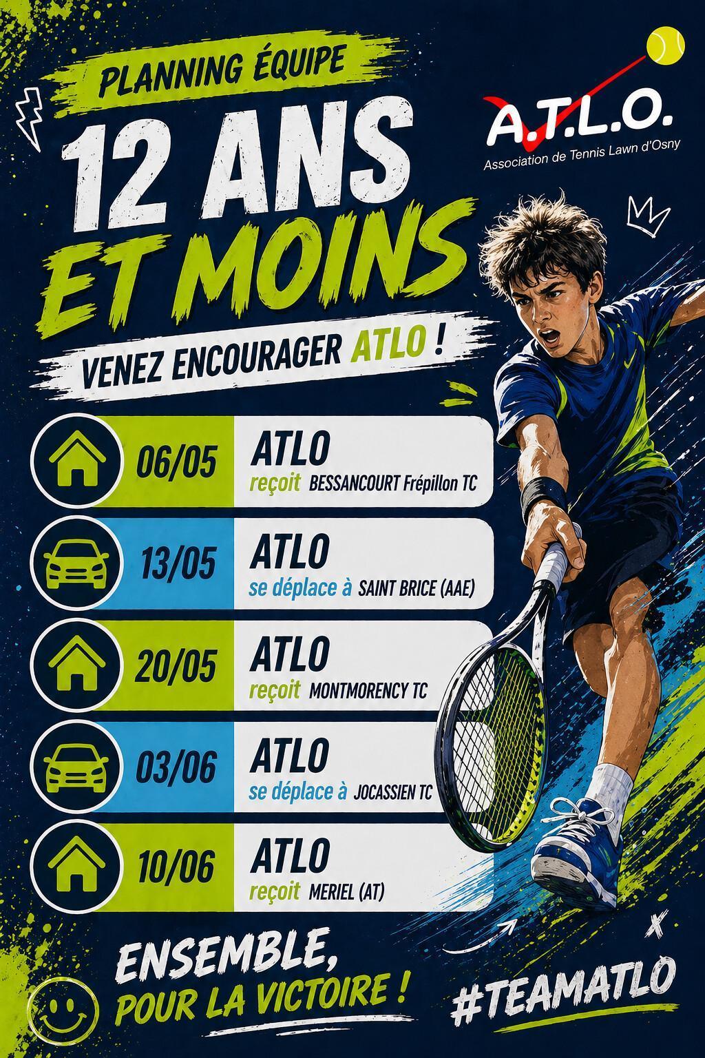 Planning Matchs par équipe 2026 - Equipe 12 ans et moins