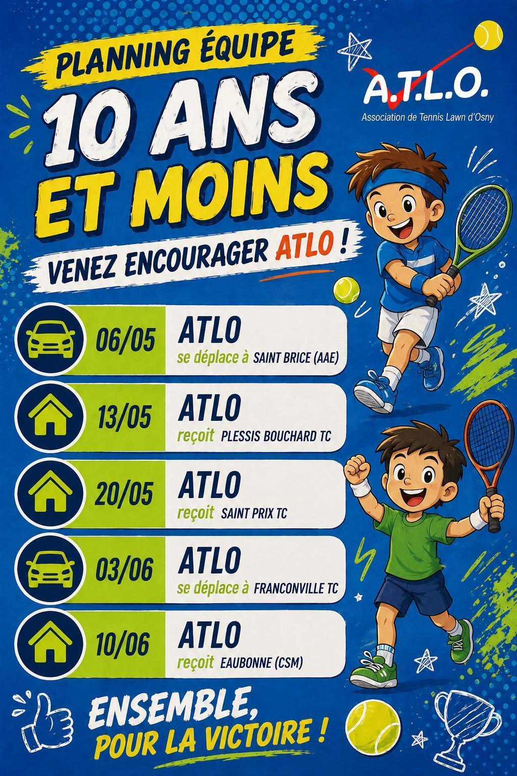 Planning Matchs par équipe 2026 - Equipe 10 ans et moins