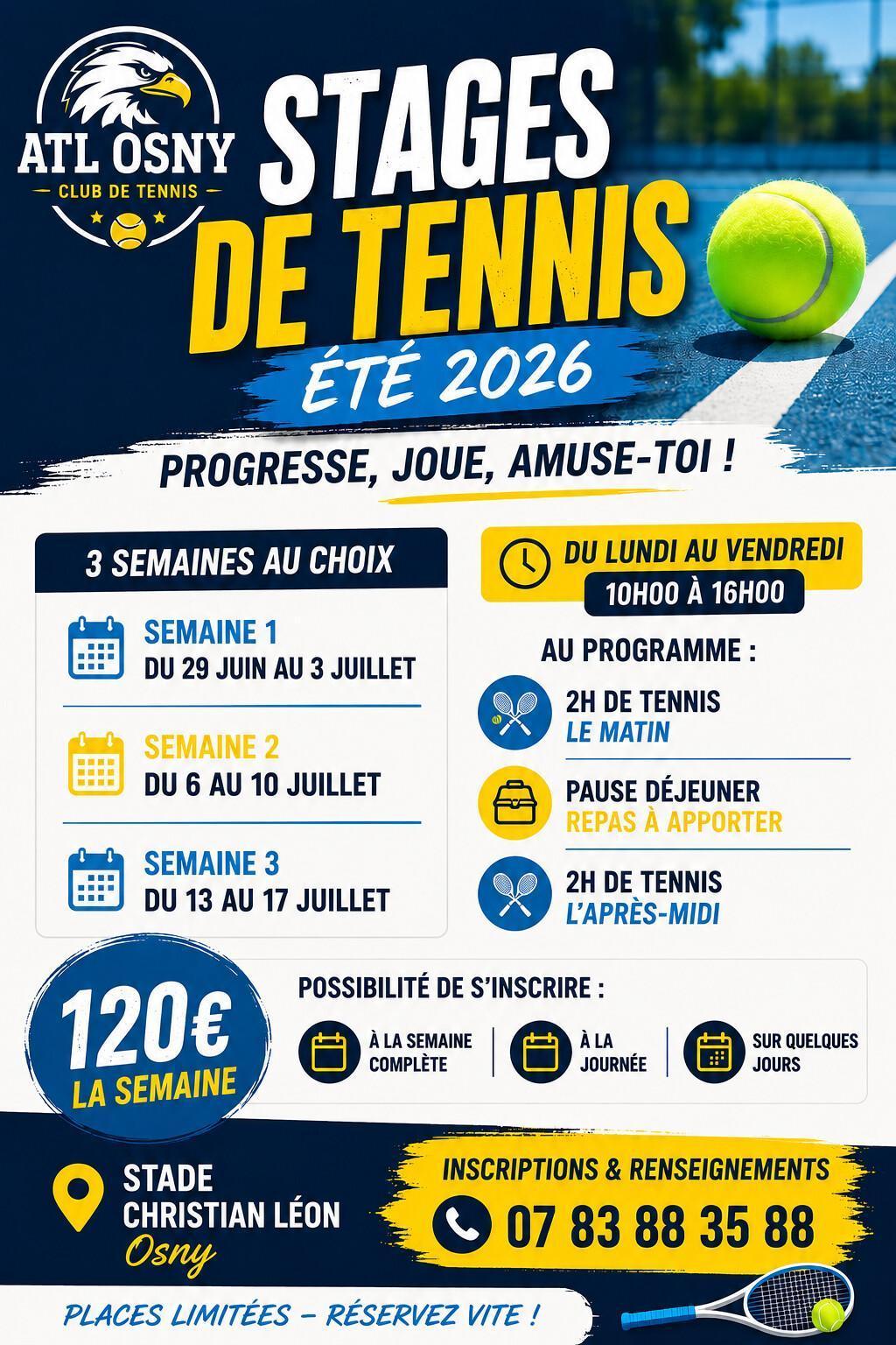 Stages de Tennis Été 2026 : les inscriptions sont ouvertes ! ☀️