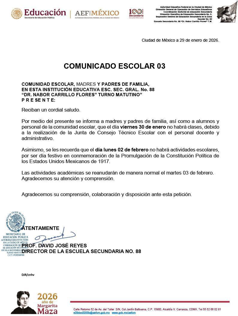 Viernes 30 de Enero y 02 de Febrero