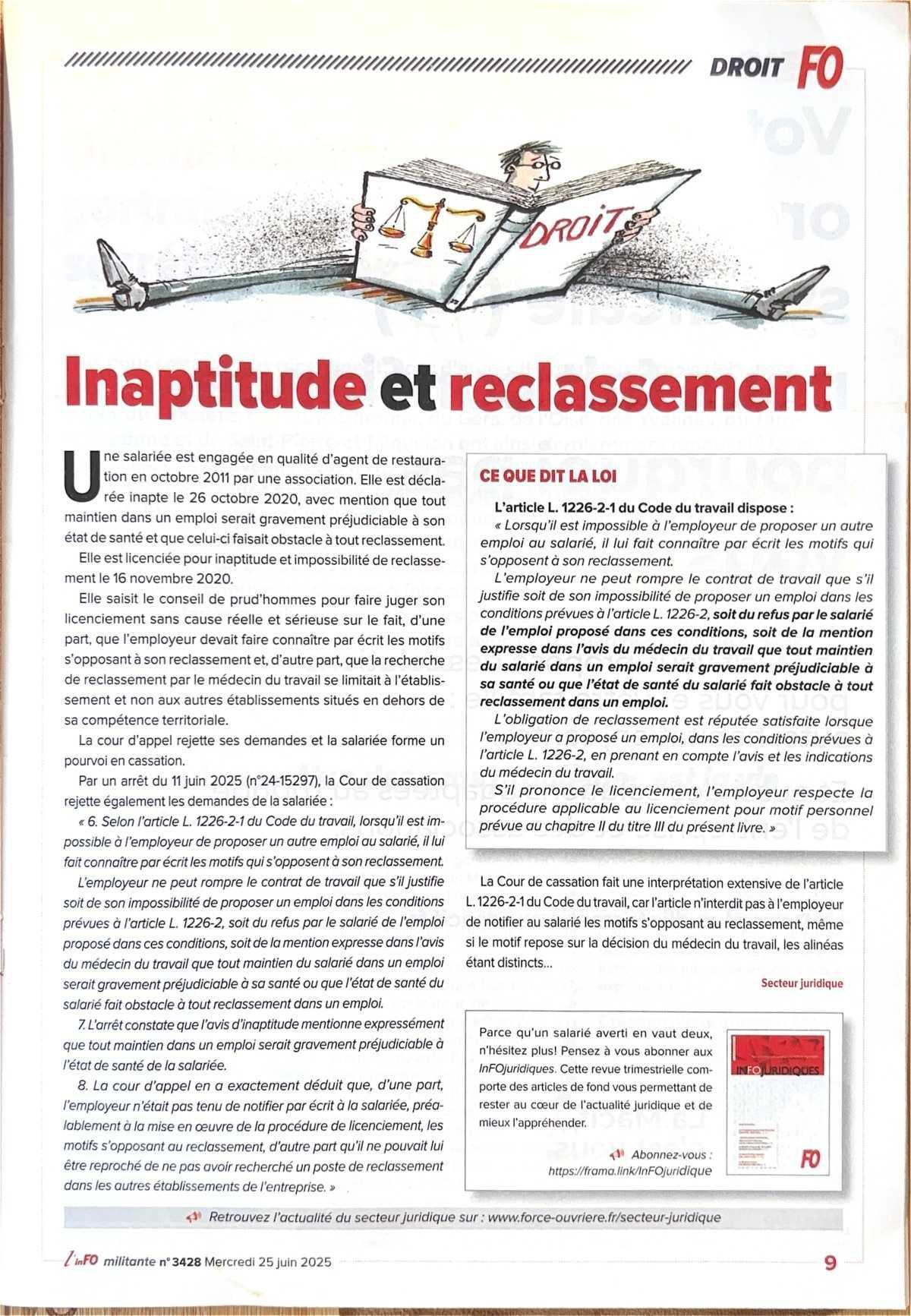 Inaptitude et reclassement