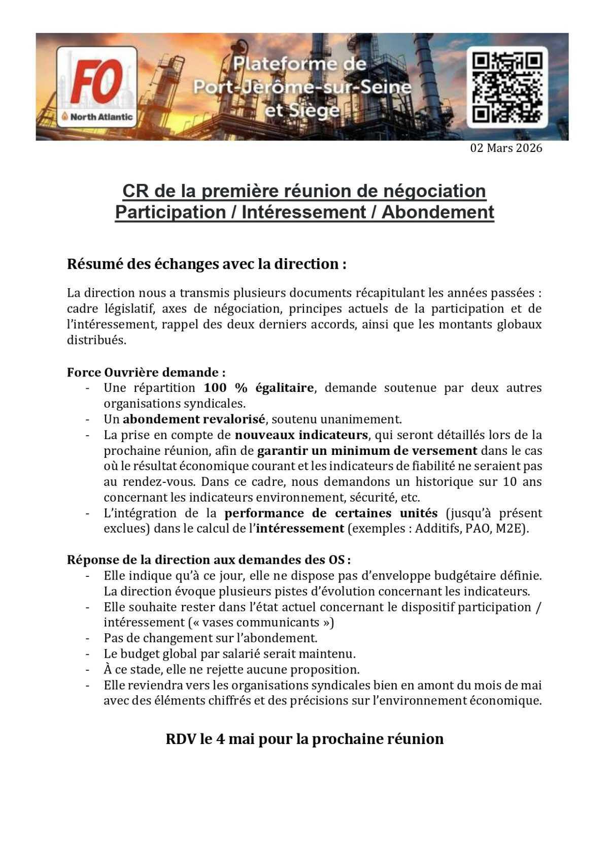 1 ère Réunion Participation / Intéressement
