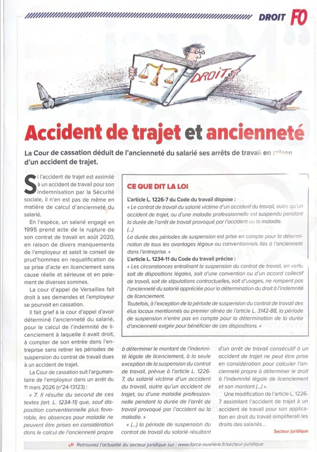 Accident de trajet et ancienneté 