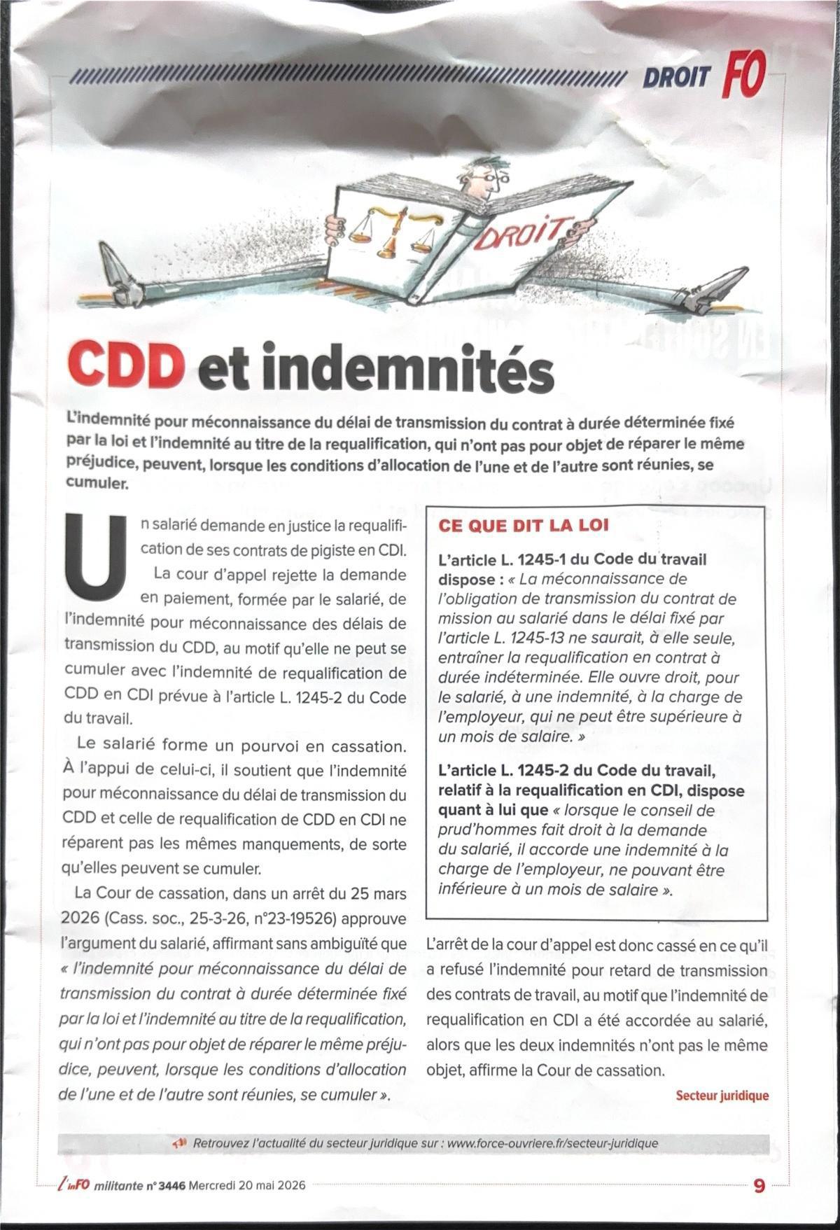 Droit FO: CDD et indemnités
