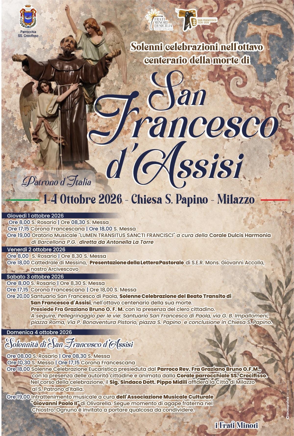 “Lumen transitus Sancti Francisci” (Ore 19.00)