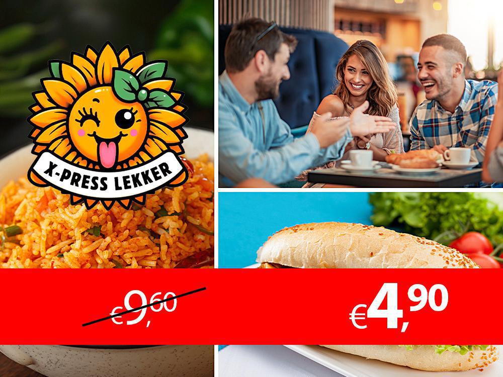 Surinaams broodje of maaltijd naar keuze + drankje voor afhaal Surinaams broodje of maaltijd naar keuze + drankje voor afhaal