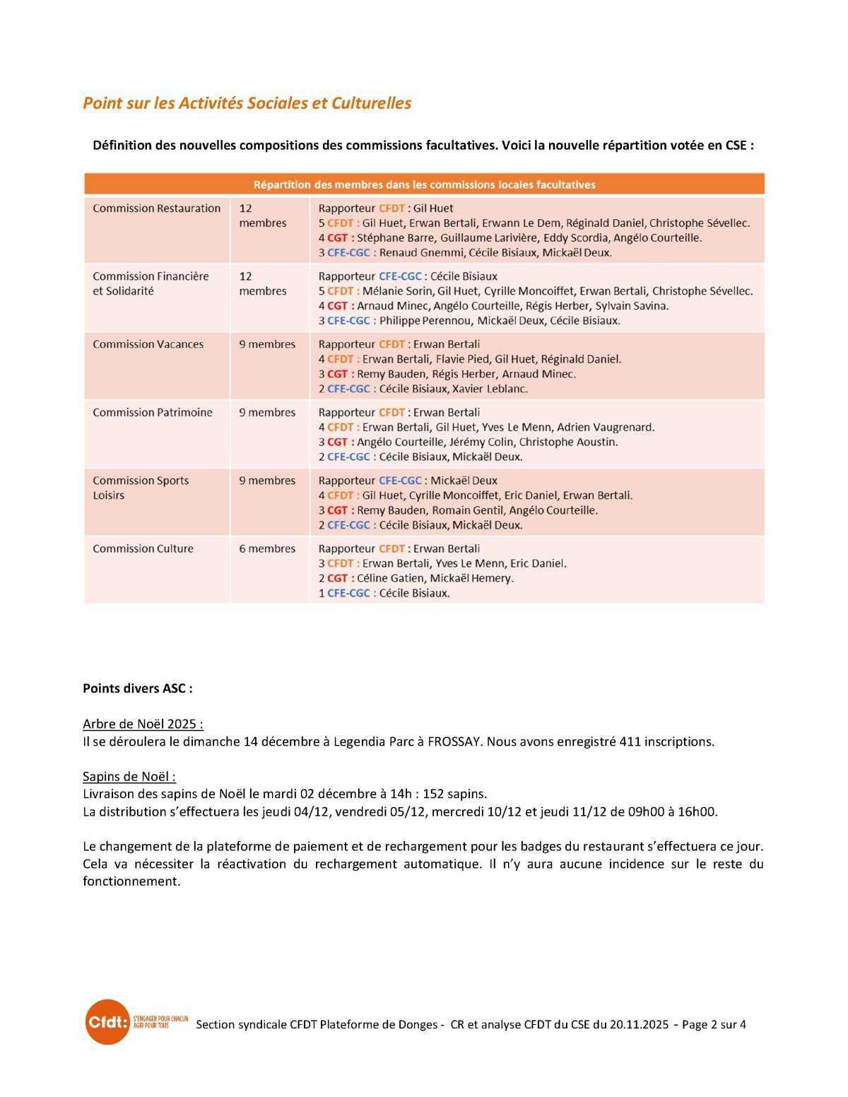 CSE du 20 novembre 2025 - Compte-rendu CFDT