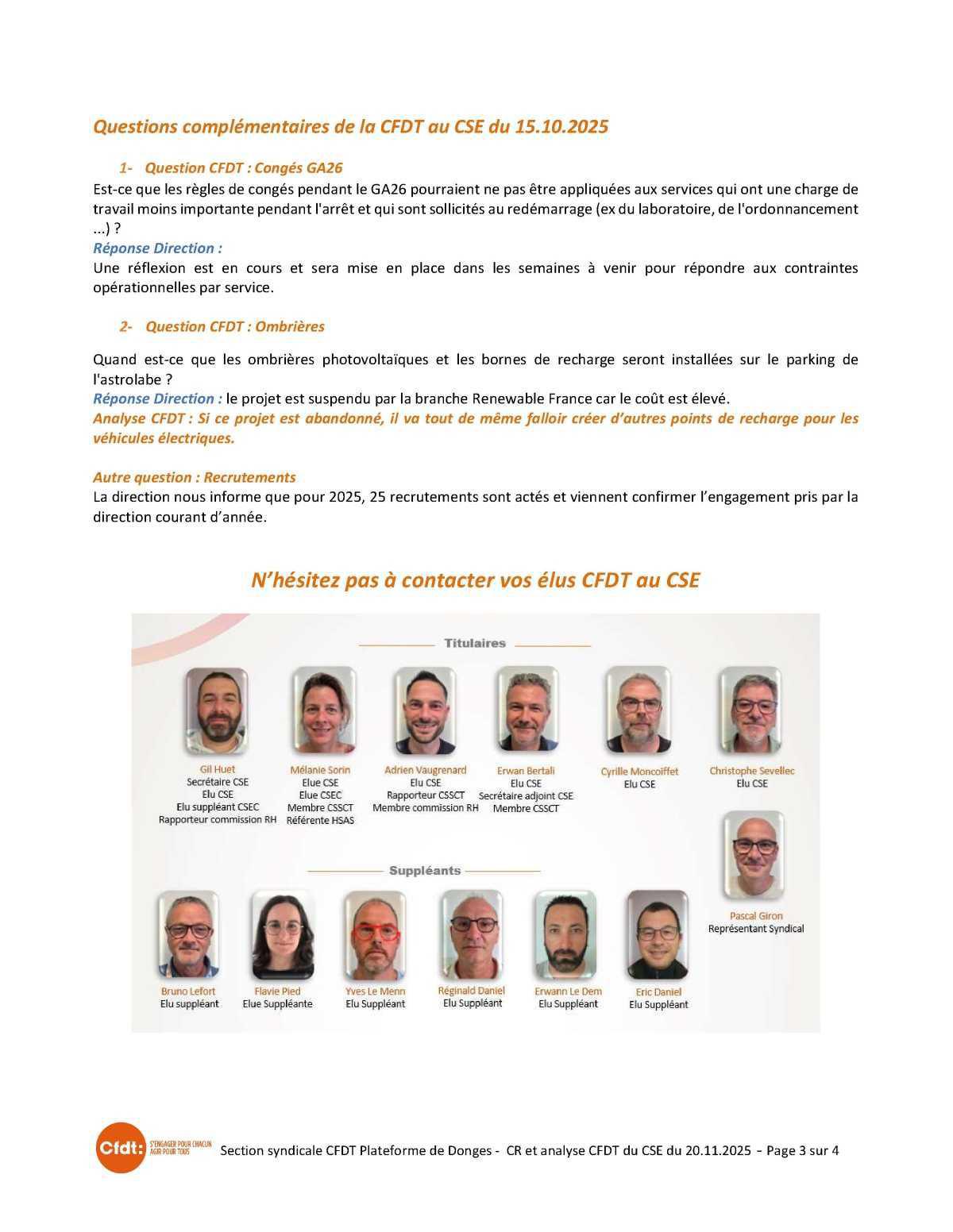 CSE du 20 novembre 2025 - Compte-rendu CFDT