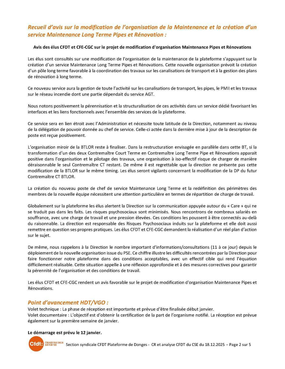 CSE du 18 décembre 2025 - Compte-rendu CFDT
