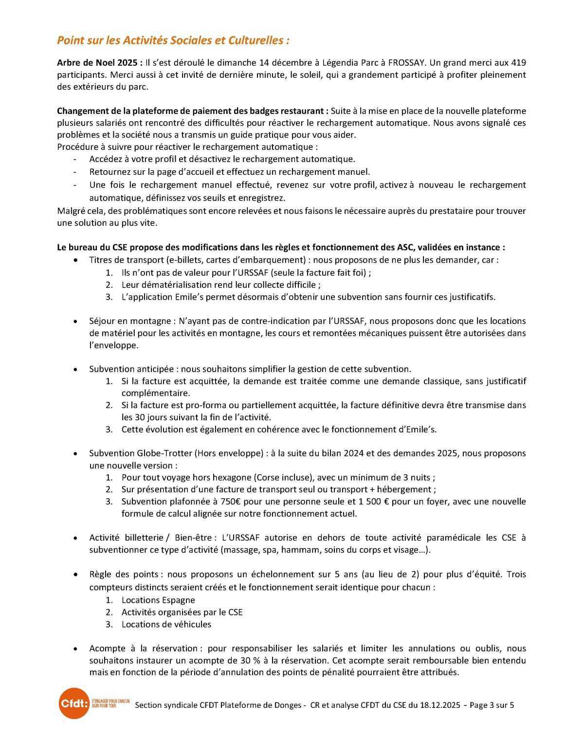 CSE du 18 décembre 2025 - Compte-rendu CFDT