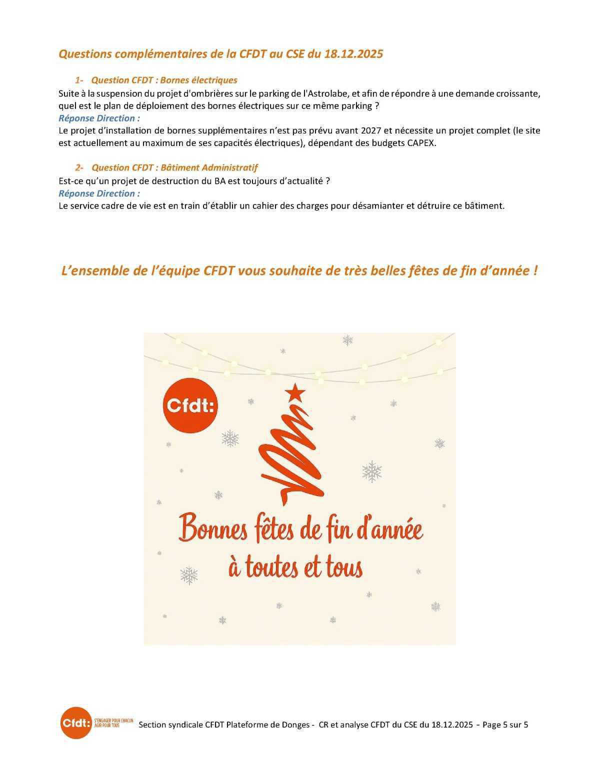 CSE du 18 décembre 2025 - Compte-rendu CFDT