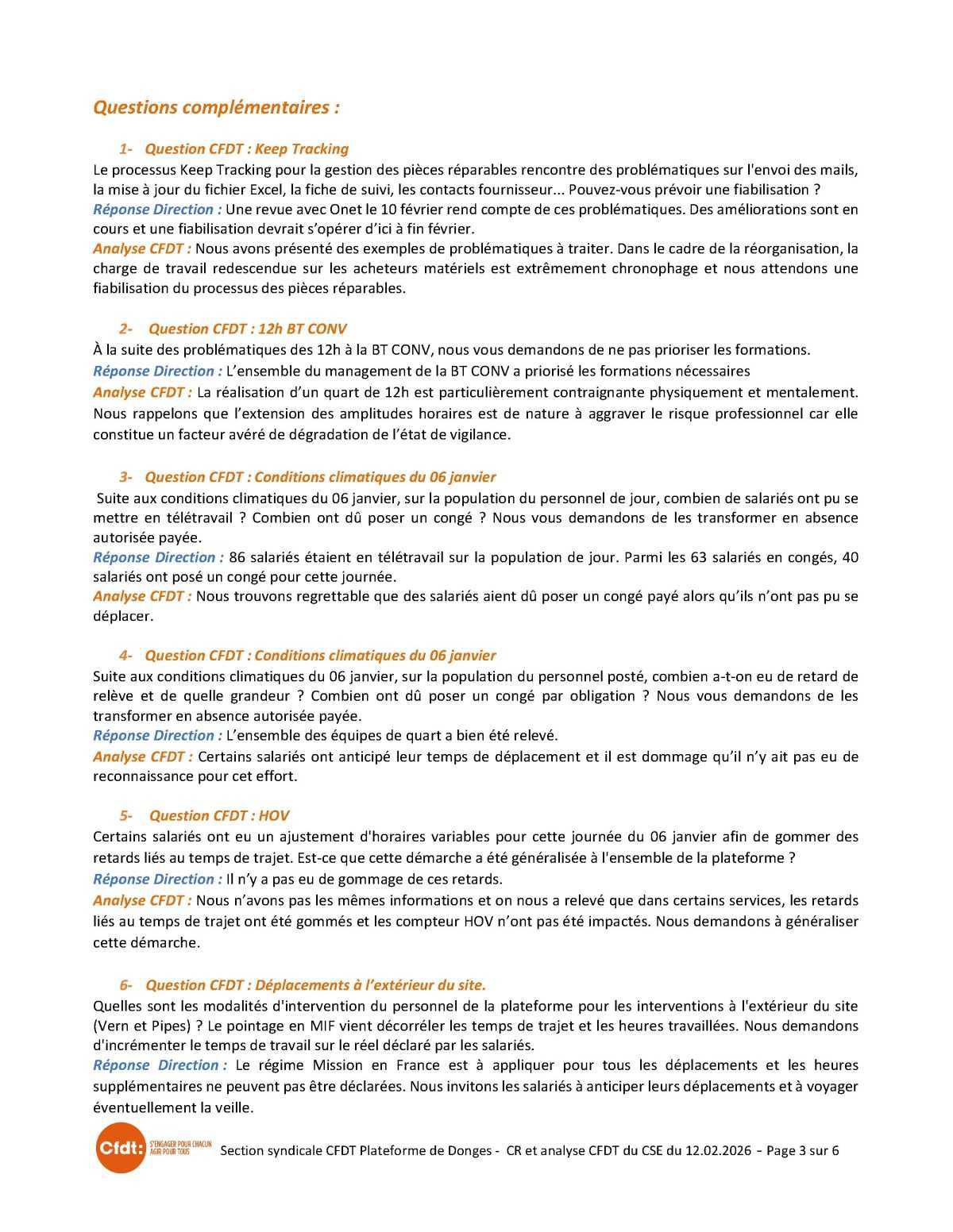 CSE du 12 février 2026 - Compte-rendu CFDT