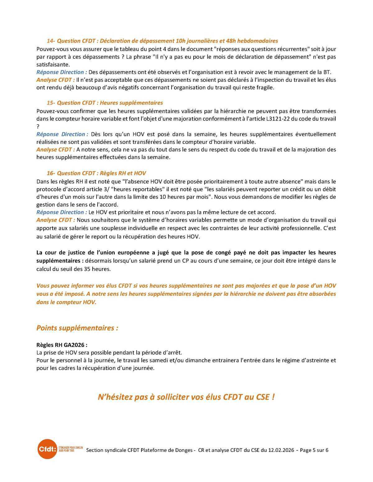 CSE du 12 février 2026 - Compte-rendu CFDT