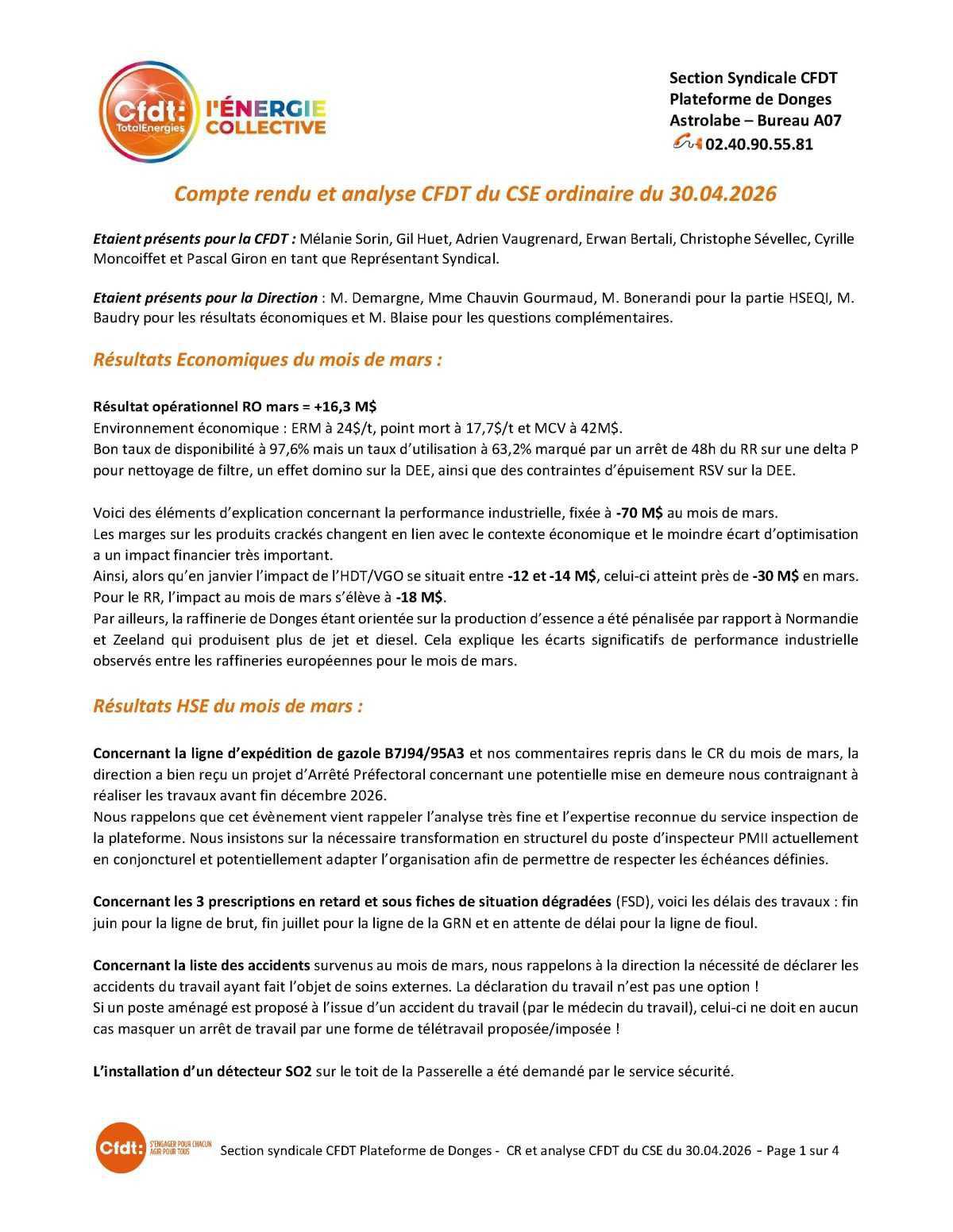 CR du CSE du 29 avril