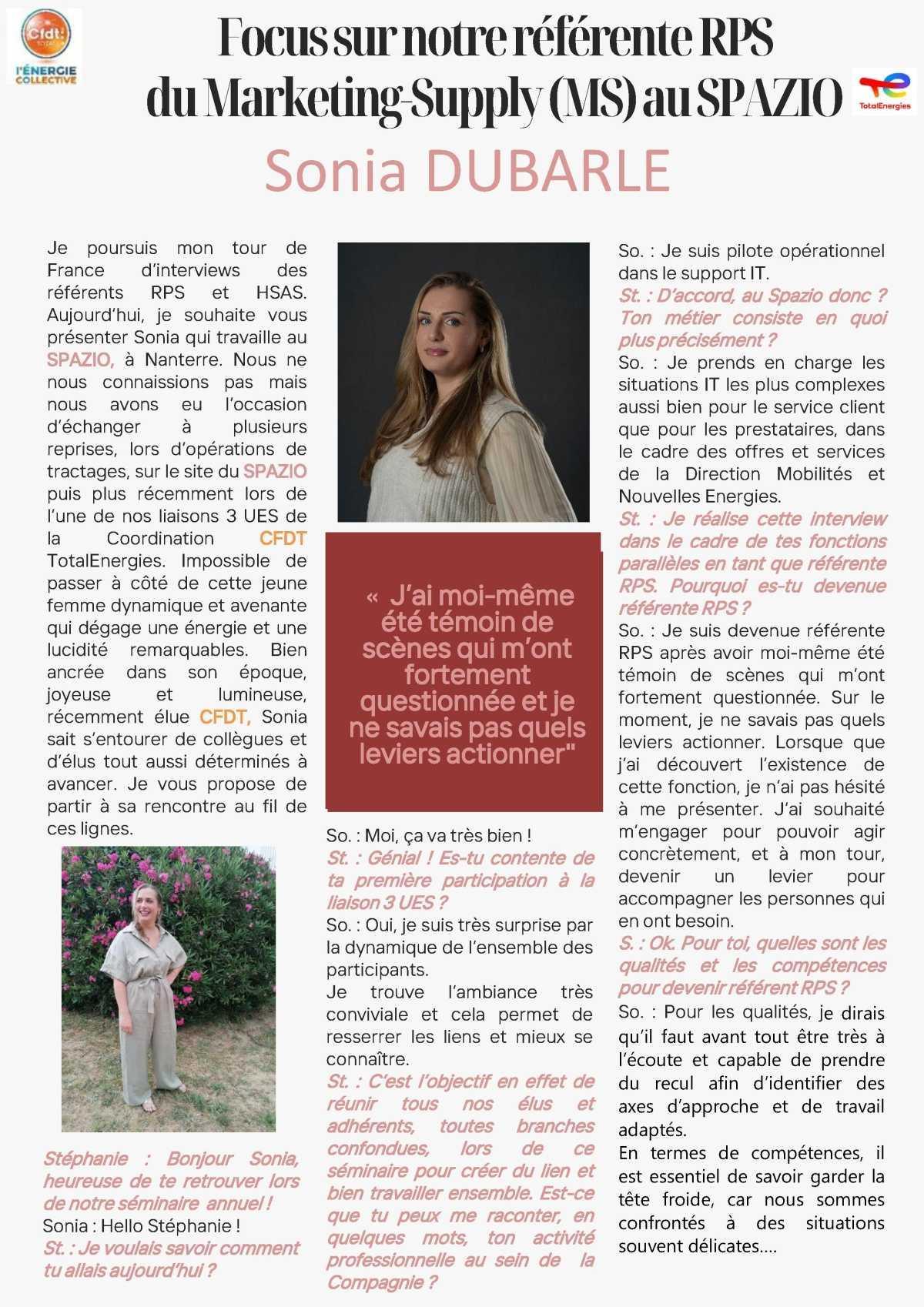 Focus sur Sonia DUBARLE - référente RPS du MS Spazio